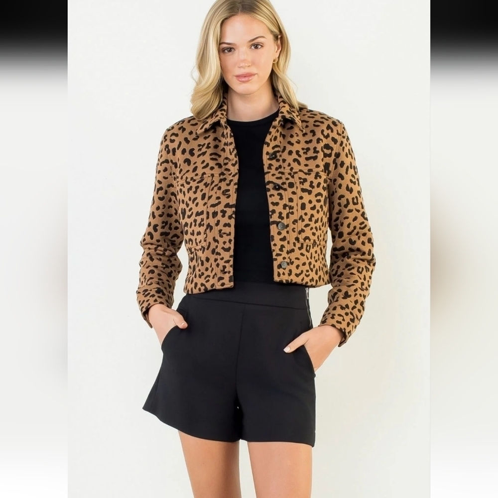THML Tan Leopard Print Jean Jacket - Picture 1 of 7